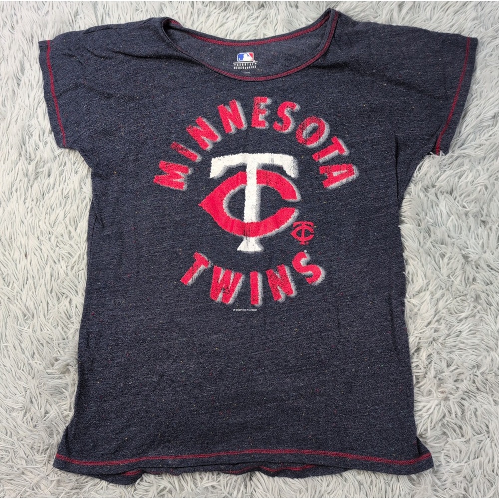 Minnesota Twins Shirt Womens S Blue Tee Baseball MLB Athletic Speckled